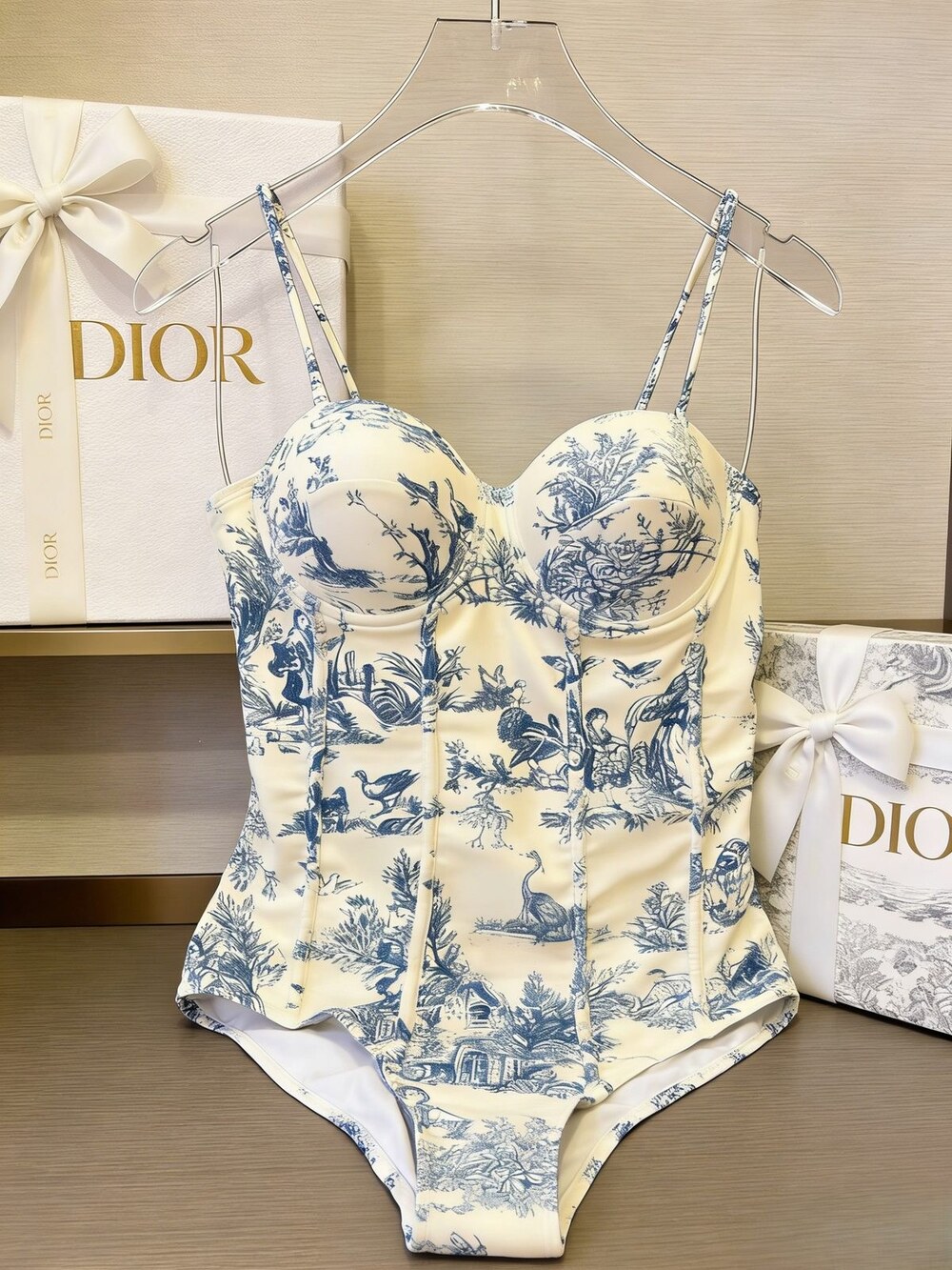 Dior Blue Toile de Jouy Bustier Swimsuit - Picture 5 of 6